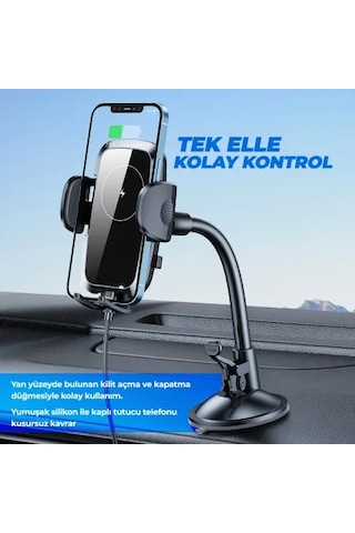 Kablosuz Şarjlı Vantuzlu Araç İçi Telefon Tutucu 15w -vakumlu