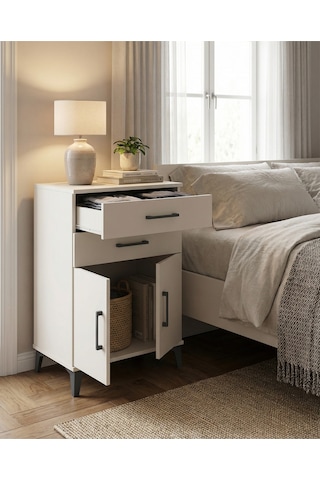 Arges Komodin Tek Raflı 2 Çekmeceli 2 Kapaklı 60x30x96 Aytaşı-aytaşı Çok Renkli