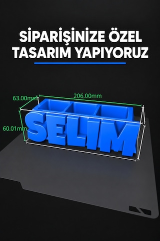 Kişiye Özel İsimli Kalemlik, 3 Bölmeli Çocuk Odası Masaüstü Organizeri İsme Özel Hediye Sky Blue