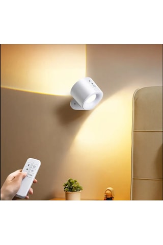 Uzaktan Kumandalı Çift Led Aplik Şarjlı Kablosuz 360 Dönen 3 Renk Işıklı Gece Lambası Siyah Kasa Çok Renkli