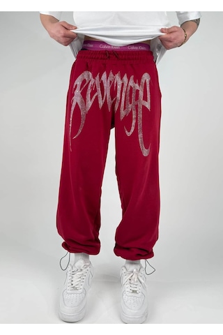 Zaee Yazlık Revenge Oversize Taşlı Eşofman Altı Bordo