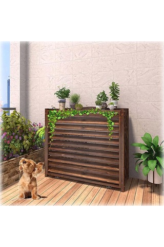 Premium Masif Ahşap Dış Mekan Klima Kapağı - Ahşap Panjur Gizlilik Çit Perdesi, Toz Önleyici Çiçek Rafı Ve Gizli Isı Pompası Izgaraları 105x47x80cm - Hava Koşullarına Dayanıklı Ve Şık Desi Diğer