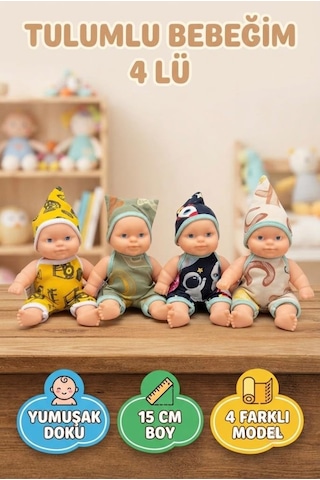 Et Bebek 15 Cm : Desenli Tulum Ve Uyumlu Şapka İle 4lü Eğlenceli Eğitici Oyun Set