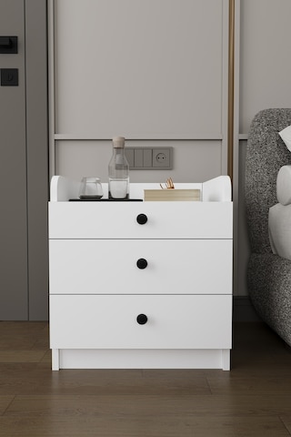 Modern 3 Çekmeceli Komodin Şifonyer %100 Mdf Çok Amaçlı Organizer Kmd01 Beyaz