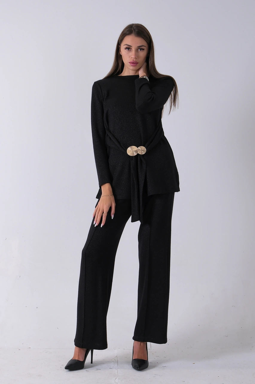 Feminist Siyah Altın Toka Detaylı Pantolonlu Takım 4577282.01 Siyah