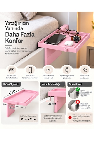 Yatak Yanı Pratik Raf Pembe