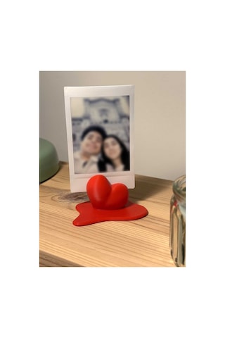 Erimiş Kalp Figürlü 3d Baskılı Polaroid Fotoğraf Standı - Romantik Fikri Kırmızı 2 adet