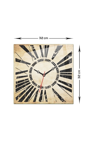 Cam Duvar Saati Roma Rakamlı Retro 32cm X 32cm Retro