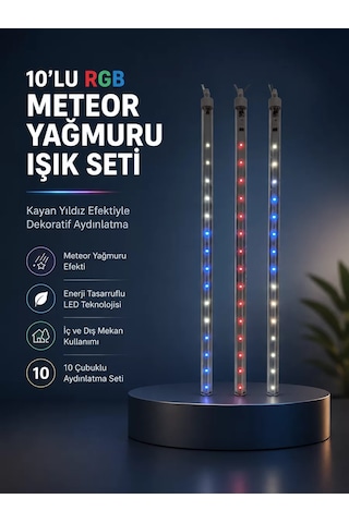 Dekoratif Rgb Led Işık Çubuğu Seti 10 Adet Çubuk Kayan Yıldız Efektli Belirtilmemiş