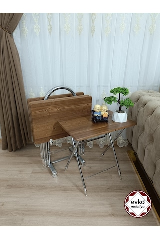 Evko Mobilya Çanta Zigon Sehpa, 4'lü Sehpa, Servis Sehpası, Mdf Mebran Sehpa, Katlanır Sehpa