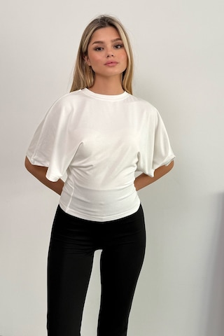 Giysa Kadın Bisiklet Yaka Yarasa Kol Bluz Beyaz - 26y 2688