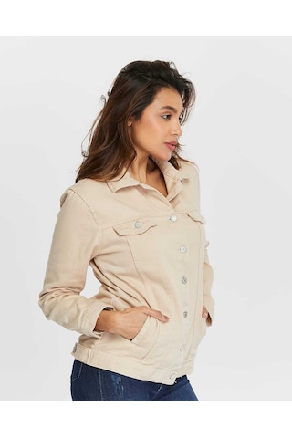 Shevega Kadın Bej Boyfriend Uzun Keten Ceket Bej