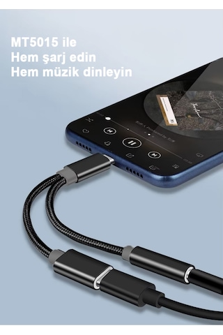 2in1 Type-c Şarj Ve Ses Aktarımı Kulaklık Aux Dönüştürücü Tak Çalıştır Bluetooth Gerekmez Mt5015