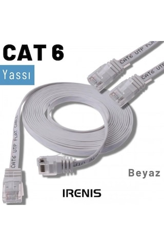 Irenis CAT6 Kablo Yassı Ethernet Network Lan Ağ İnternet Kablosu 10 M Beyaz