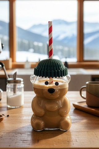 Snippy Bear - Cam Ayıcık Bardak Pipetli Kahve Bardağı Barista İçecek Bardağı 550 Ml Şeffaf