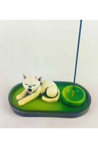Uykucu Kedi Çubuk Tütsülük Ve Tealight Beyaz