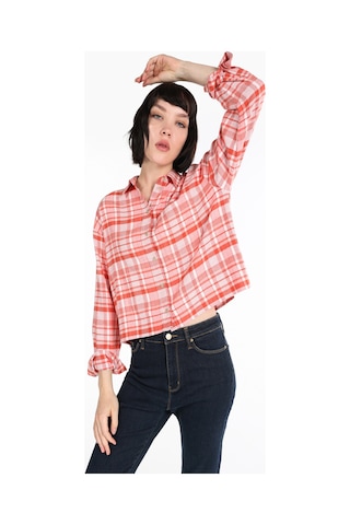 Colin's Colins Regular Fit Kareli Crop Turuncu Kadın Uzun Kol Gömlek Cl1065059 Lıght Orange Turuncu