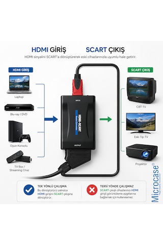 Microcase Hdmı To Scart Dönüştürücü 1080p Adaptör Güç Adaptörlü Çevirici Al5747 Siyah