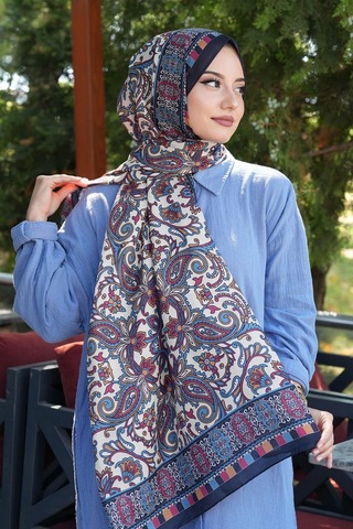 Afvente Etnik Desen Lacivert Soft Pamuk Şal Çok Renkli 60663965