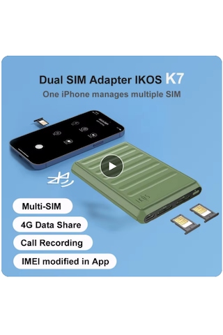 Ikos K7 Çift Sim Adaptörü 4g Çağrı Kayıt Desteği İphone İpod İpad Uyumlu