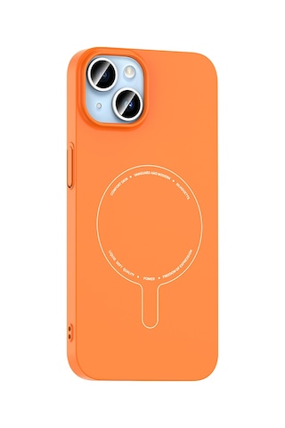 Maks Technology iPhone Uyumlu 13 Kılıf M-safe Şarj Özellikli Kamera Korumalı Mkst Elio Sert Pc Kapak - Turuncu