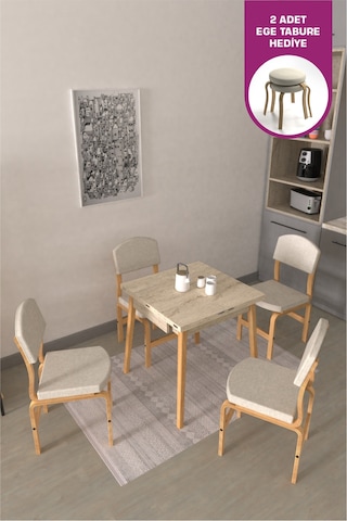 Vilinze Ege Sandalye Avanos Ahşap Mdf Kanatlı Mutfak Masası Takımı - 70x70+70 Cmtk-avanos-07070k-tn-ege19n-sigmabeyaz Kırık Beyaz