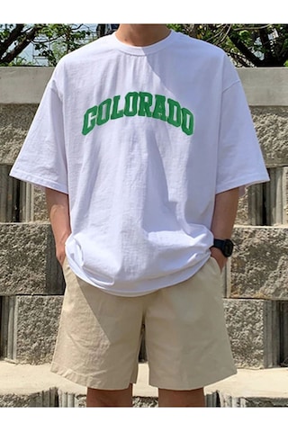 Flood Of Style Erkek Beyaz Colorado Baskılı Bisiklet Yaka Tshirt