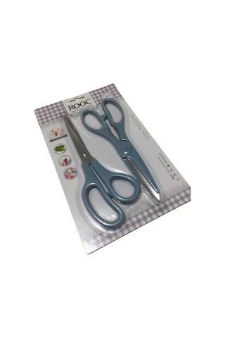 Rooc Premium Serisi Ergonomik Saplı Çelik Gıdaya Temasa Uygun 2'li Mutfak Makası, Mavi