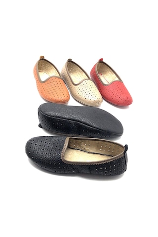 Hakiki Deri Hava Alabilir Delikli Siyah Renk Hac Umre Tavaf Patiği Ve Ev Ayakkabısı Siyah