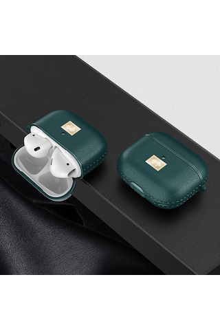 Airpods 4 Uyumlu Kılıf Deri Görünümlü Askı Aparatlı Wlons Kulaklık Kılıfı Koyu Yeşil