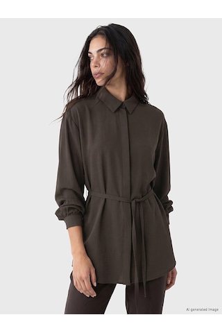Lcw Modest Kahverengi Beli Kuşaklı Kadın Gömlek Tunik
