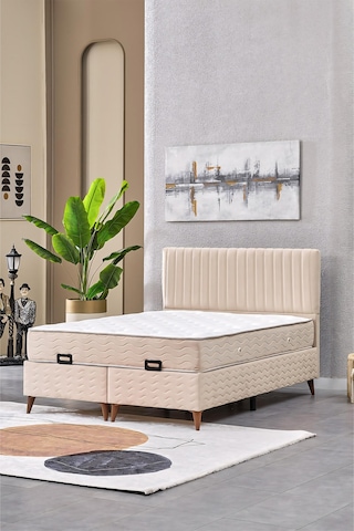 Evdemo Ezgi Çift Kişilik Baza Başlık Yatak Seti Krem 150 200 150 x 200