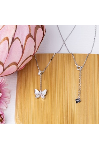 Kelebek Sedef Zirkon Taşlı Model 925 Ayar Gümüş Kadın Kolye Gümüş