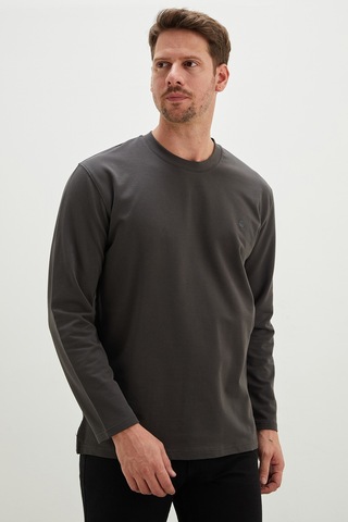 Fullamoda Baskılı Bisiklet Yaka Sweatshirt Antrasit