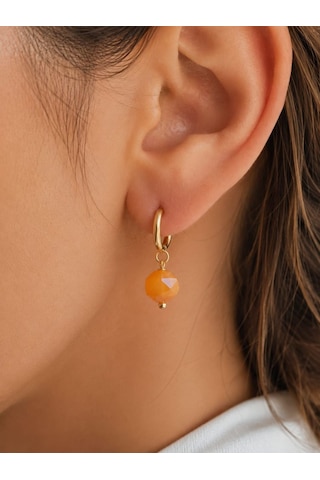 Cm Jewelry Turuncu Akik Taşlı Gold Halka Çelik Küpe
