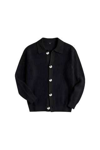 Genıus Store Erkek Hırka Oversize Kalıp Düğmeli Polo Yaka Triko Kazak Çekme/uzama Yapmaz Erkek-hırka Siyah