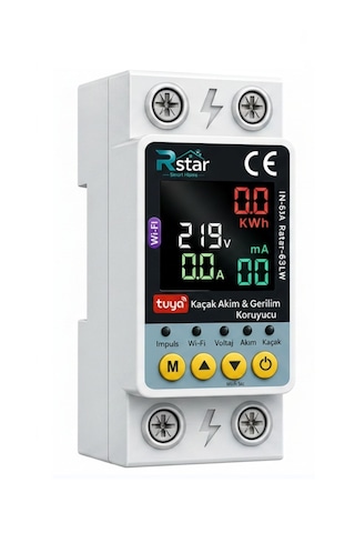 Rstar Wifi Akıllı Kaçak Akım Rölesi Tuya Uyumlu Voltaj Ve Akım Koruyucu Rstar-63lw