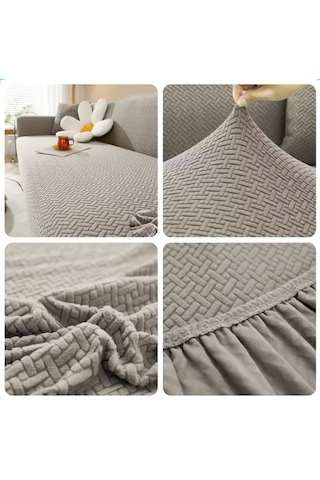 Upmall Tuğla Desen Koltuk Örtüsü Çekyat Kılıfı 3311 Takım Vizon