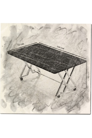 Makbulce Reyyan Orta Sehpa Siyah Metal Ayak Tekerlekli Beyaz Mermer