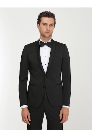 Kip Siyah Desenli Slim Fit Şal Yaka Dokuma Smokin Takım Elbise Çok Renkli