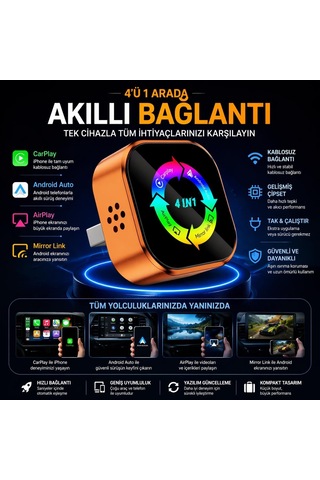 Lexroo 4-in-1 Kablosuz Araç Ekran Yanstıcı Ve Carplay Ve Android Auto Adaptörü Kablosuz Dönüştürücü Diğer