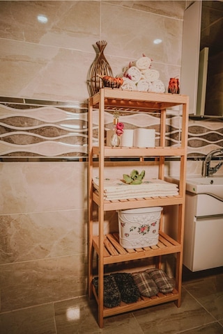 Ahşap Banyo Rafı 5 Raflı Havluluk Sabunluk Dekoratif Raf Dolap Banyo Düzenleyici Çok Amaçlı Raf Turkuaz