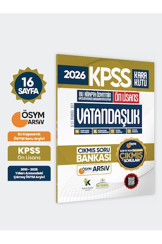 2026 Fullönlisans Kpss Vatandaşlık Kara Kutu ÖSYM Çıkmış Soru Bankası Son 15 Yıl (Sadece Ön Lisans)