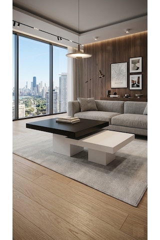 Most Marmoris %100 Mdf Aytaşı Ceviz Ayak Orta Sehpa Set Evinize Teslim Siyah - Krem