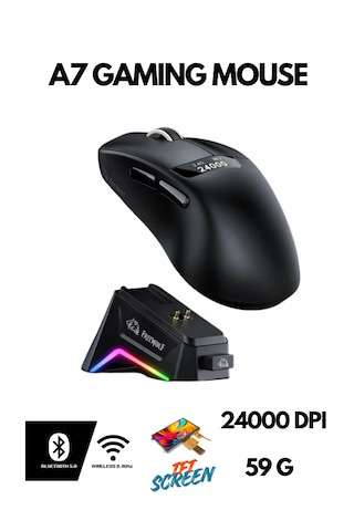 Freewolf A7 Kablosuz Dijtal Ekranlı Oyuncu Mouse Paw3311 1000 Hz 24000 Dpı -