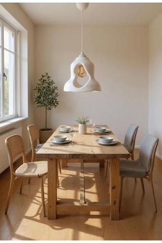 Beton Görünümlü Şık Ve Modern İskandinav Avize Rustik Ampul Hediyeli Beyaz