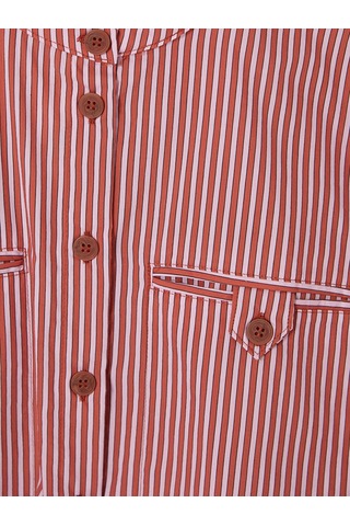 Lcw Modest Mercan Çizgili Oversize Kadın Gömlek Tunik Xl-2xl