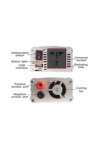 Mufunye 12v'den 220v'ye Dönüştürücü, Gümüş, 450w Sürekli Güç, Tam Metal Kasa, Usb Çıkışlı Araç İçin Inverter