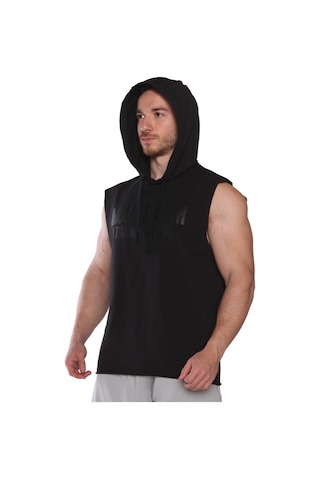 Musclecloth Training Club Kapüşonlu Kolsuz Sweatshirt Siyah Siyah