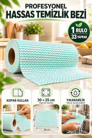Technow Softtex 33 Yaprak Kopar Kullan Yeşil Rulo Hassas Temizlik Bezi 27x30cm 5'li 81440793